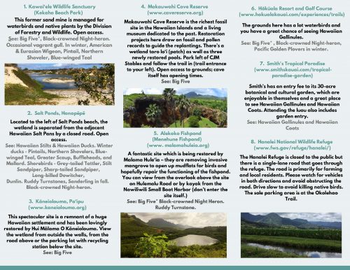 Summary of wildlife refuges in Kaua'i that house endemic waterbirds. Made by Pacific Birds Habitat Joint Venture.